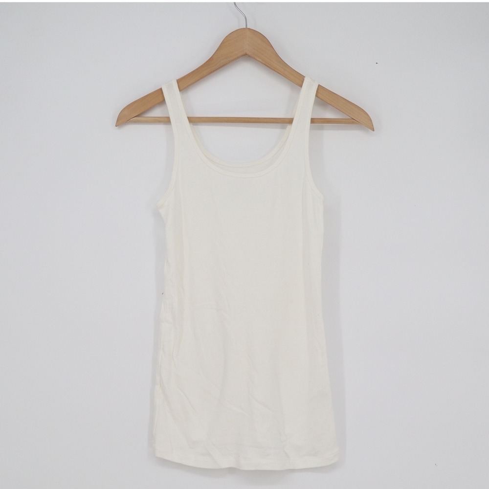 Old Navy Tami Tank Top Womens Small Off White Fitted Cotton Modal Stretch Scoop